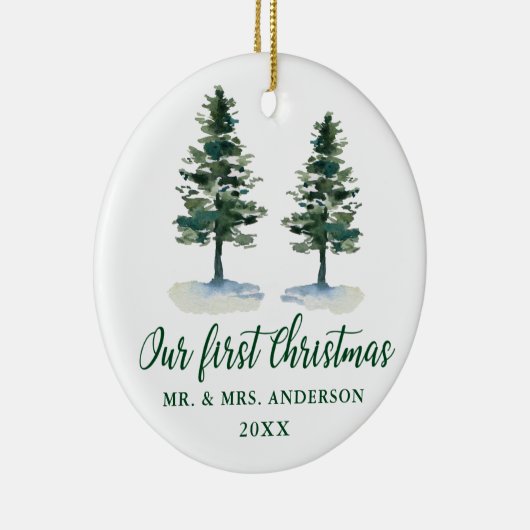 Eerste kerstkalligrafie-Waterverf Twee Pijnen Keramisch Ornament (Rechts)