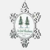 Eerste kerstkalligrafie-Waterverf Twee Pijnen Tin Sneeuwvlok Ornament (Rechts)