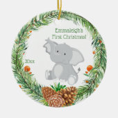 Eerste Kerstkerst: Baby olifant Keramisch Ornament (Voorkant)