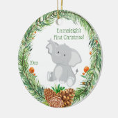 Eerste Kerstkerst: Baby olifant Keramisch Ornament (Links)