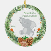 Eerste Kerstkerst: Baby olifant Keramisch Ornament (Achterkant)