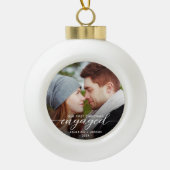 Eerste Kerstkerst Geëngageerde Foto Modern White S Keramische Bal Ornament (Voorkant)