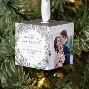 Eerste Kerstkerst Gehuwd met legant Foliage kerst Kubus Ornament