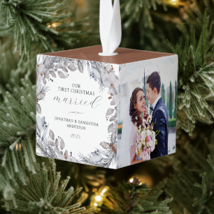 Eerste Kerstkerst Gehuwd met legant Foliage kerst Kubus Ornament