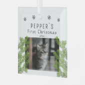 Eerste Kerstkerst Kat Kat Pine Foto Keepomwille Glas Ornament (Voorkant links)
