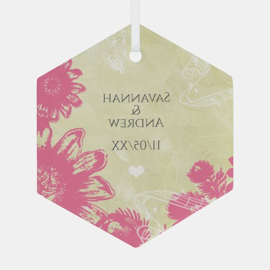 Eerste Kerstkerst Roze Blauwe Gerber Daisy Kerstmi Glas Ornament (Achterkant)