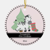 Eerste Kerstkerst "Zebra Keramisch Ornament (Voorkant)