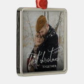 Eerste kerstkerstfoto metalen ornament (Rechts)