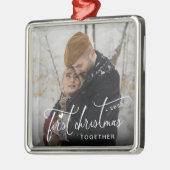 Eerste kerstkerstfoto metalen ornament (Links)