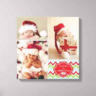 Eerste Kerstkerstkerstcadeau Baby Foto collage Canvas Afdruk