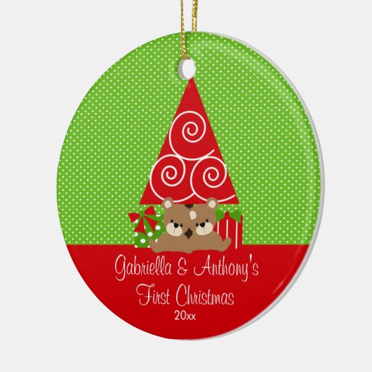 Eerste kerstkerstversiering met Baby Twins First K Keramisch Ornament (Links)