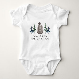 Eerste kerstman Baby Pinguïn & Boom op maat   Romper