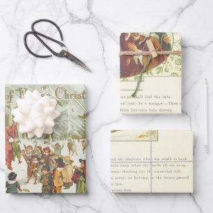 Eerste kerstman  boekenkant Oude Verlichting Inpakpapier Vel