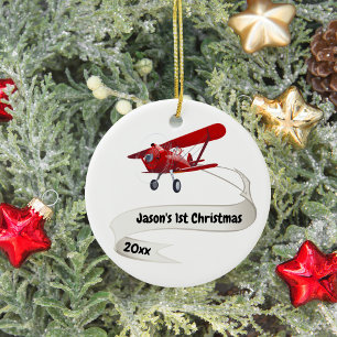 Eerste Kerstman Vliegtuigreis gepersonaliseerd Keramisch Ornament