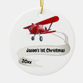 Eerste Kerstman Vliegtuigreis gepersonaliseerd Keramisch Ornament (Voorkant)