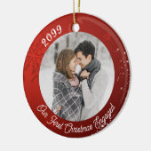 Eerste Kerstmis 2 Foto Red Snowflake Keramisch Ornament (Links)