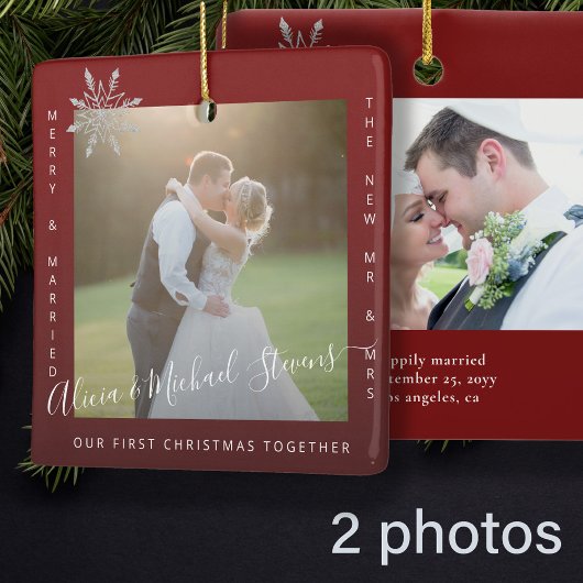 Eerste Kerstmis 2 foto's Mr. en Mrs. Keramisch Ornament