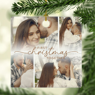 Eerste kerstmis 5 foto gepersonaliseerde kerst keramisch ornament