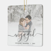 Eerste Kerstmis Aangepast Foto Grijs Manuscript Keramisch Ornament (Links)