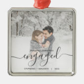 Eerste Kerstmis Aangepast Foto Grijs Manuscript Metalen Ornament (Voorkant)