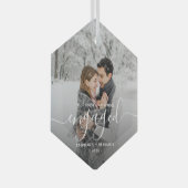 Eerste Kerstmis Aangepaste foto White Script Glas Ornament (Voorkant Rechts)