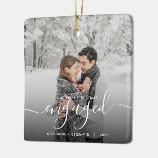 Eerste Kerstmis Aangepaste foto White Script Keramisch Ornament (Links)