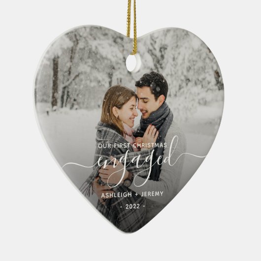 Eerste Kerstmis Aangepaste foto White Script Keramisch Ornament (Rechts)