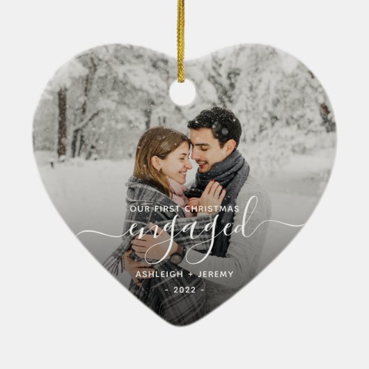 Eerste Kerstmis Aangepaste foto White Script Keramisch Ornament (Achterkant)