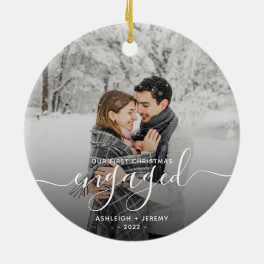 Eerste Kerstmis Aangepaste foto White Script Keramisch Ornament (Achterkant)