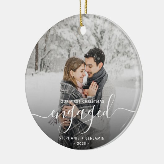 Eerste Kerstmis Aangepaste foto White Script Keramisch Ornament (Links)