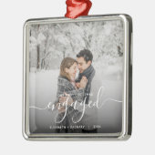 Eerste Kerstmis Aangepaste foto White Script Metalen Ornament (Links)