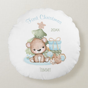 Eerste Kerstmis - Aangepaste Ronde Pillow Rond Kussen