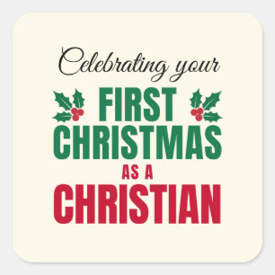 EERSTE KERSTMIS ALS CHRISTEN voor Nieuwe Gelovige Vierkante Sticker