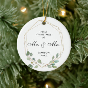 Eerste Kerstmis als de heer & mevrouw gepersonalis Keramisch Ornament