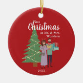 Eerste Kerstmis als de heer & mevrouw persoonlijk Keramisch Ornament (Voorkant)