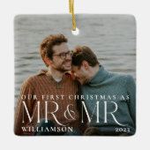 Eerste Kerstmis als de heer & Mr Modern Couple Fot Keramisch Ornament (Voorkant)