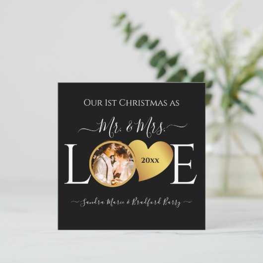 Eerste Kerstmis als de heer Mrs. onlangs met Kerst Feestdagenkaart (Staand voorkant)