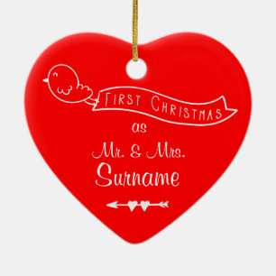 Eerste Kerstmis als de heer & Mrs. Persoonlijke ve Keramisch Ornament