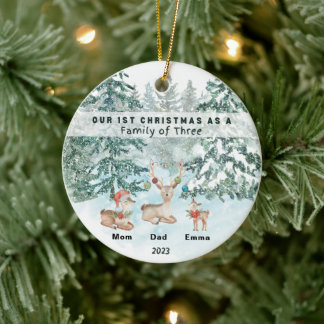 Eerste Kerstmis als een familie van drie gepersona Keramisch Ornament