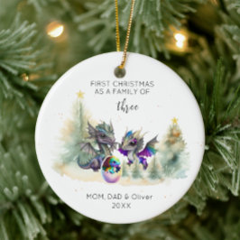 Eerste Kerstmis als een familie van drie neon draa Keramisch Ornament