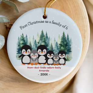 Eerste Kerstmis als familie van 6 pinguïns Keramisch Ornament