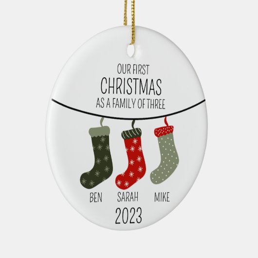 Eerste Kerstmis als familie van drie Keramisch Ornament (Rechts)