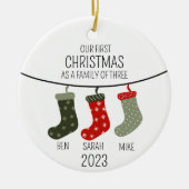 Eerste Kerstmis als familie van drie Keramisch Ornament (Voorkant)