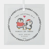 Eerste Kerstmis als familie van drie pinguïns Glas Ornament (Voorkant)