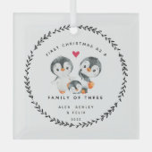 Eerste Kerstmis als familie van drie pinguïns Glas Ornament (Voorkant)