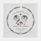 Eerste Kerstmis als familie van drie pinguïns Glas Ornament (Achterkant)