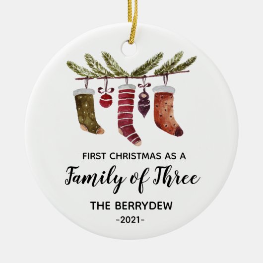 Eerste Kerstmis als familie van drie sieraden Keramisch Ornament (Voorkant)