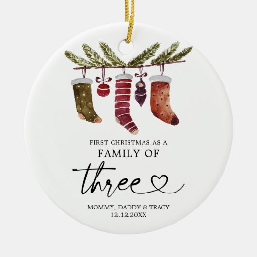 Eerste Kerstmis als familie van drie siercadeautje Keramisch Ornament (Voorkant)