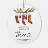 Eerste Kerstmis als familie van drie siercadeautje Keramisch Ornament (Links)