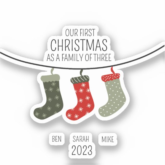 Eerste Kerstmis als familie van drie Sticker (Voorkant)